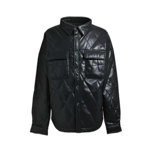 Faux Leather Quilting Shirt / Blk
