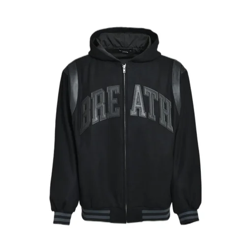 Arch Logo Hooded Versity Jacket / Blk Blk
