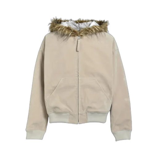 Faux Leather Fur Hooded Jacket / Bei