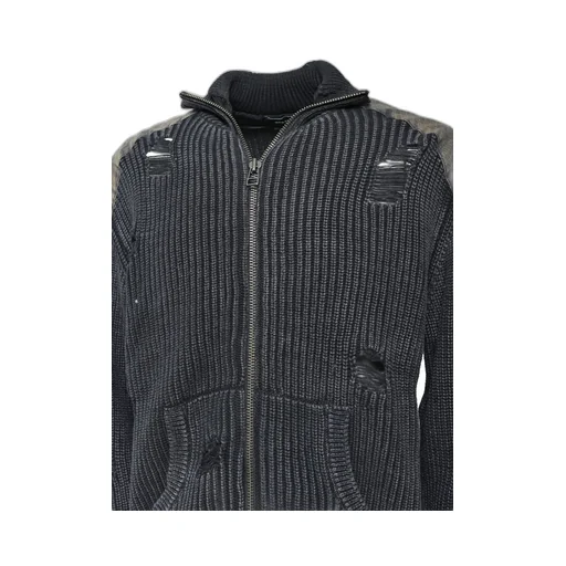 Overdie Damage Zip Knit / Black