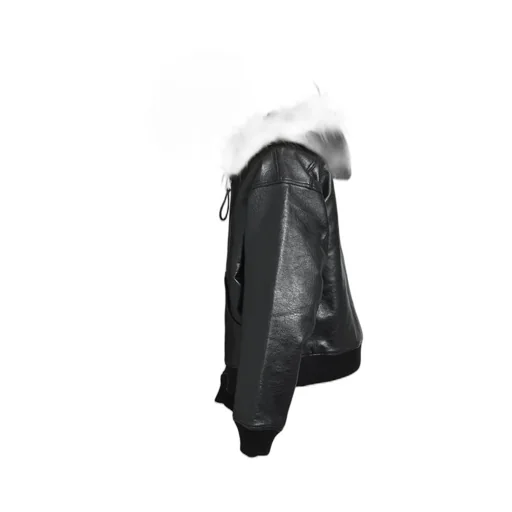 Faux Leather Fur Hooded Jacket / Blk