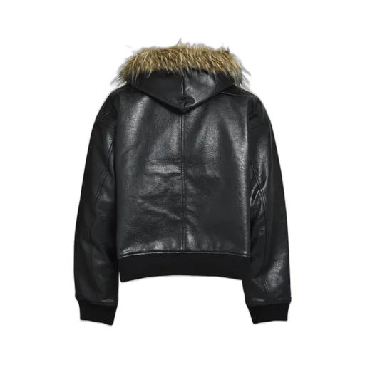 Faux Leather Fur Hooded Jacket / Blk