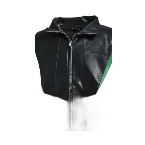 Faux Leather Lambo Track Jacket / Blk