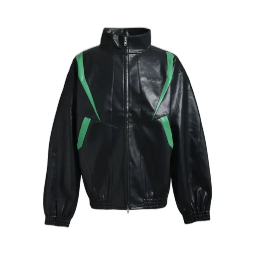 Faux Leather Lambo Track Jacket / Blk