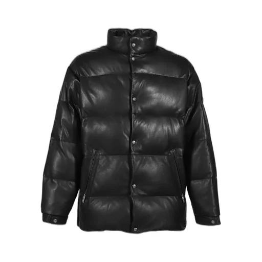 Leather Down Jacket W / Love &Amp; Peace Silver / Blk