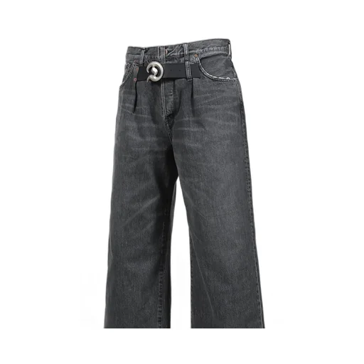 Buckle Super Wide Denim Pants / Blk D