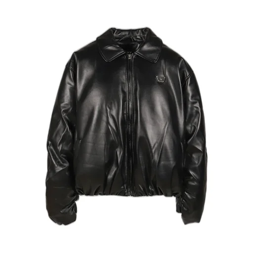 Faux Leather Puffer Bomber Jacket / Blk