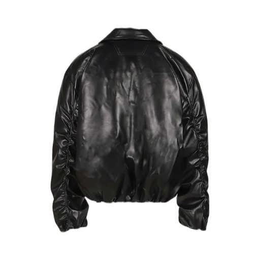 Faux Leather Puffer Bomber Jacket / Blk