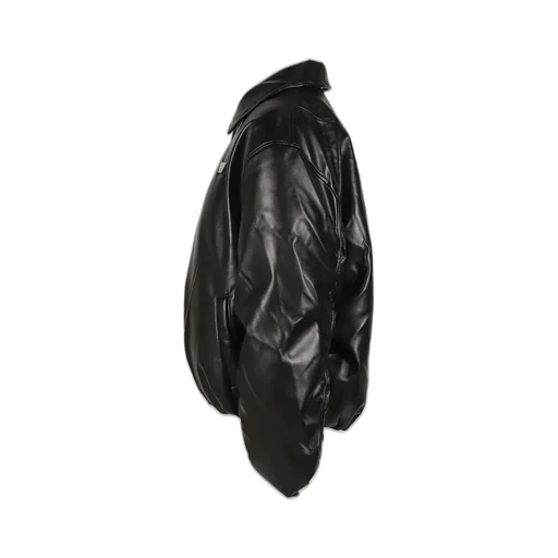 Faux Leather Puffer Bomber Jacket / Blk