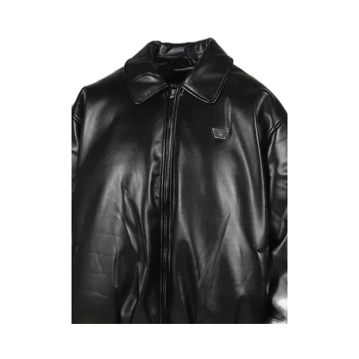 Faux Leather Puffer Bomber Jacket / Blk