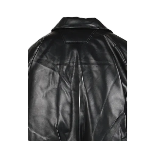 Faux Leather Puffer Bomber Jacket / Blk