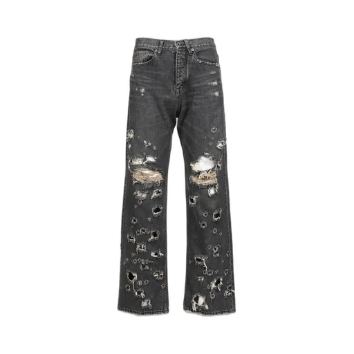 Straight Denim Pants / Blk Damage