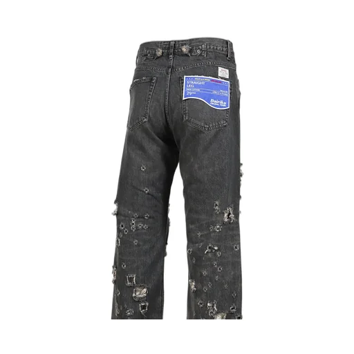 Straight Denim Pants / Blk Damage