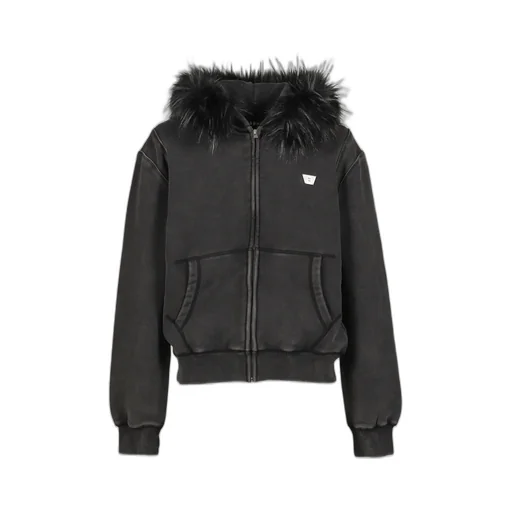 Star Teddy Fur Hoodie / Black