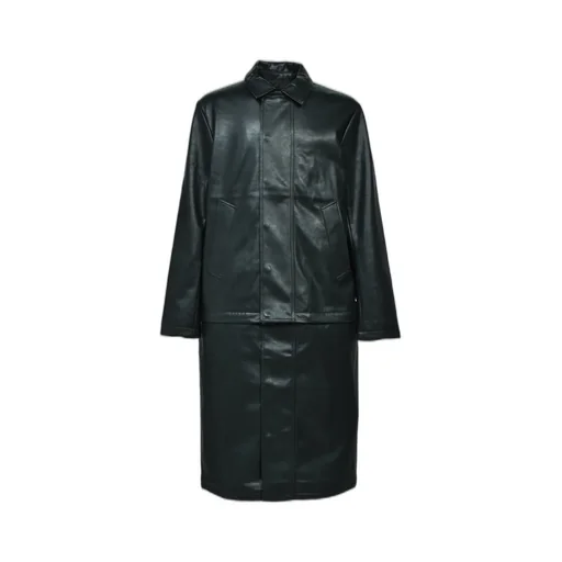 Faux Leather Coat W/Tote Bag / Blk
