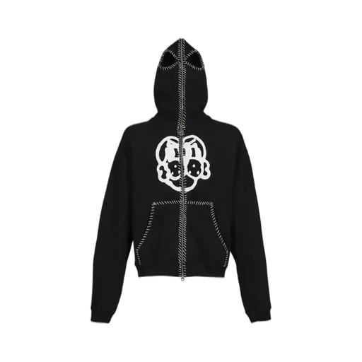 Hand-Stitched Full Zip Hoodie / Blk