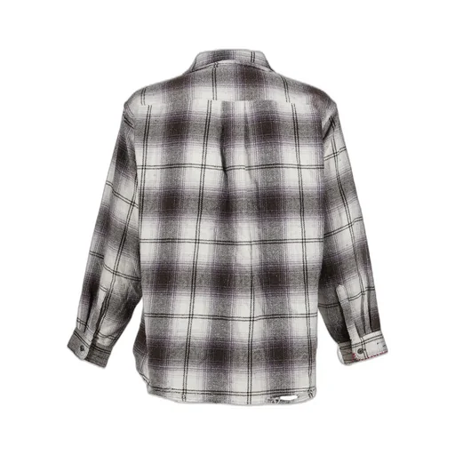 Ombre Check Damaged Wide Flannel Shirts / Pur×Blk