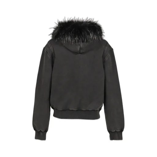 Star Teddy Fur Hoodie / Black
