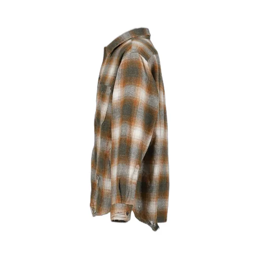 Ombre Check Damaged Wide Flannel Shirts / Yel×Grn