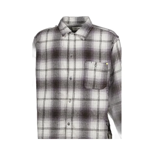 Ombre Check Damaged Wide Flannel Shirts / Pur×Blk