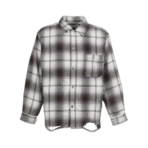 Ombre Check Damaged Wide Flannel Shirts / Pur×Blk