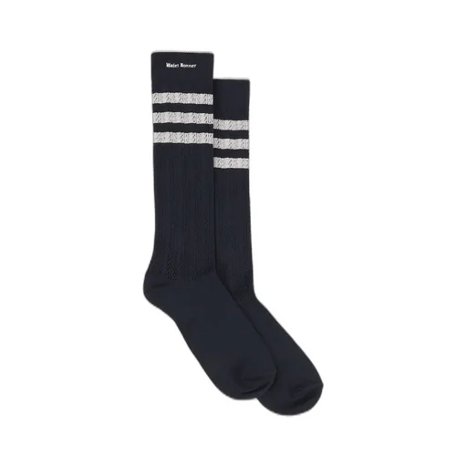 Wb Crochet High Sock / Chalk White / Night Navy