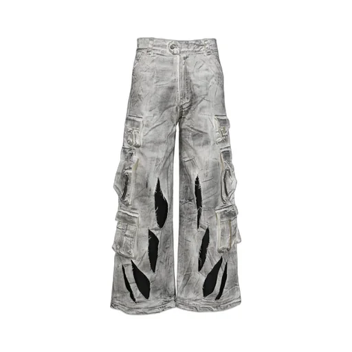 Waxed White Cargo Trousers / Wht