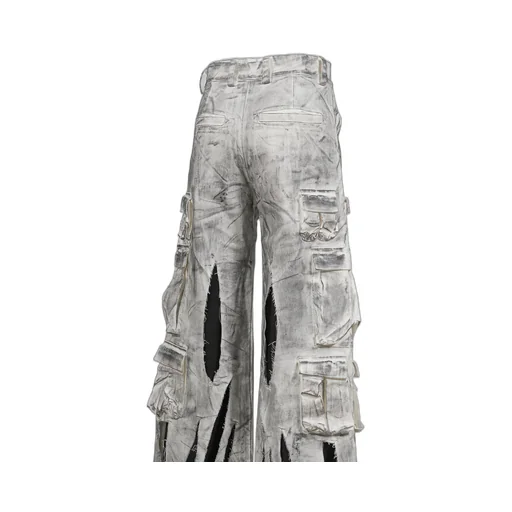 Waxed White Cargo Trousers / Wht