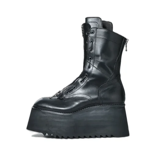 Cow Skin Lace Up Boot / Black