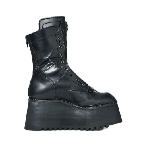 Cow Skin Lace Up Boot / Black