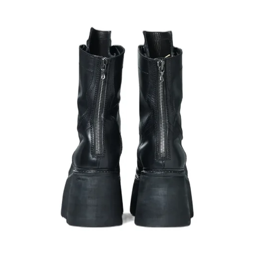Cow Skin Lace Up Boot / Black
