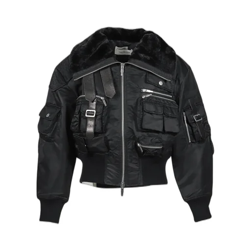 Multipocket Cargo Jacket With Leather Trim / Blk