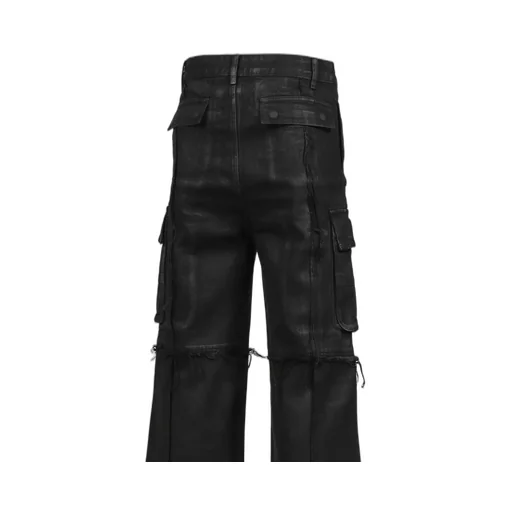 Cross Fringe Pants / Waxed Black