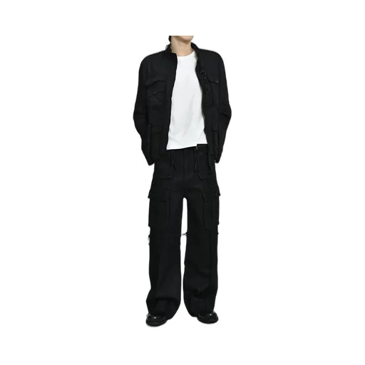 Cross Fringe Pants / Waxed Black