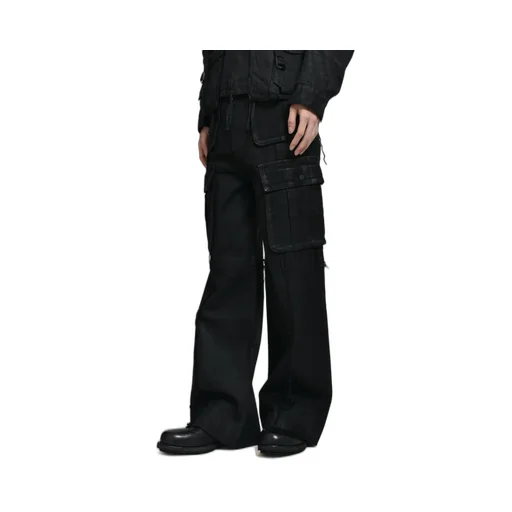 Cross Fringe Pants / Waxed Black
