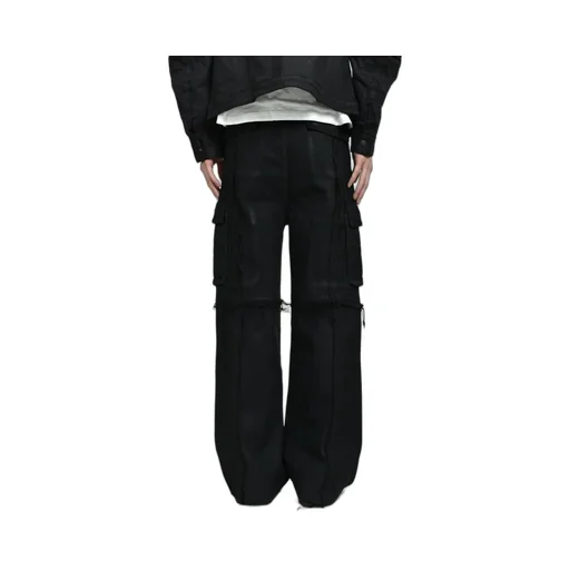 Cross Fringe Pants / Waxed Black