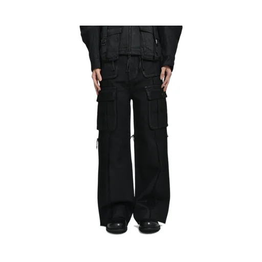 Cross Fringe Pants / Waxed Black