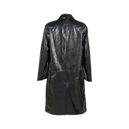 Single Breasted Leather Coat / Blk