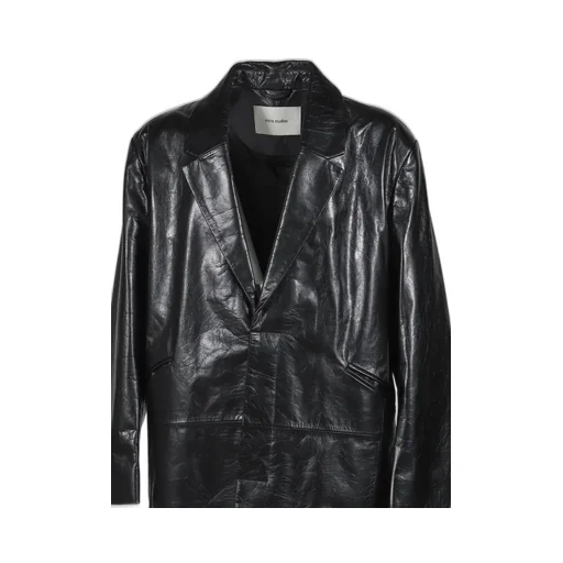 Single Breasted Leather Coat / Blk