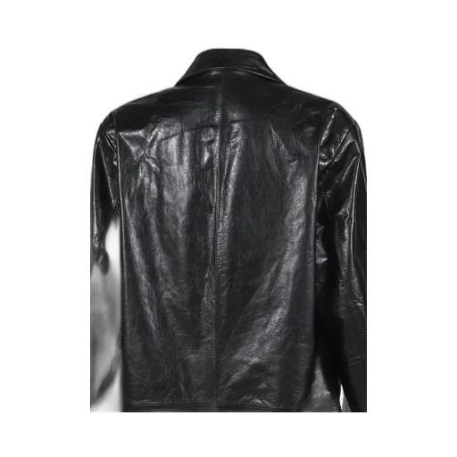 Single Breasted Leather Coat / Blk
