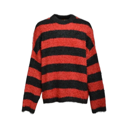 Crew Neck Knit/Glitter Border+Red / Blk/Red