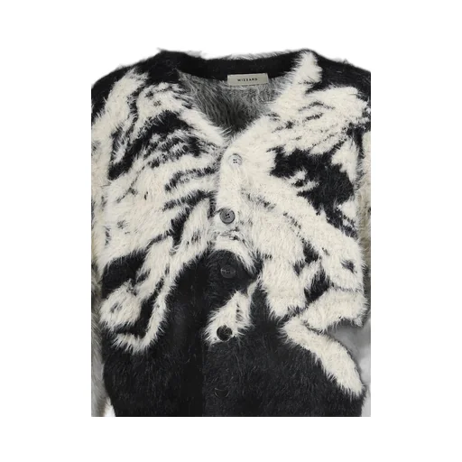 Jacquard Cardigan / Blk Wht Shokkakuteki Sonzai