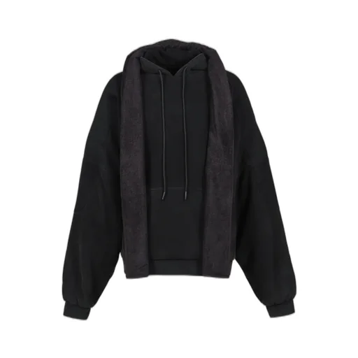 Mesh Shoulder Towel Hoodie / Washed Blk