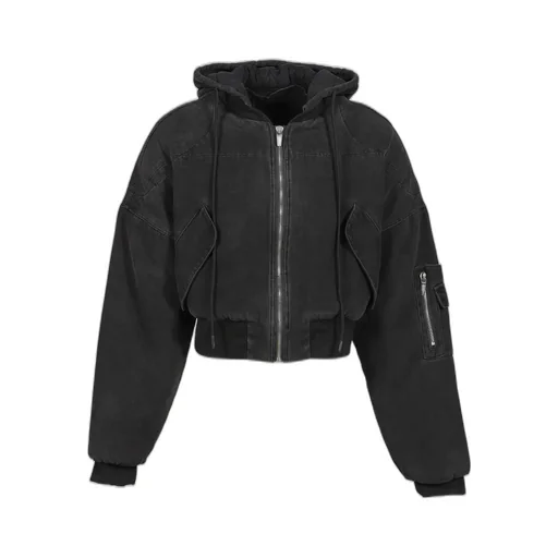Berlin Cropped Bomber Jacket / Washed Blk