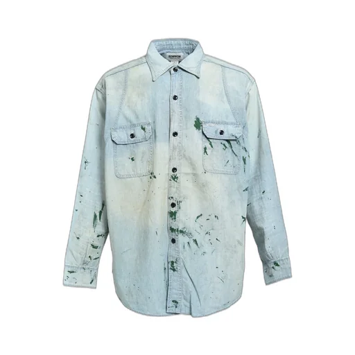 Paint Stained Chambray Shirt, Vent Holes / Aged Ind