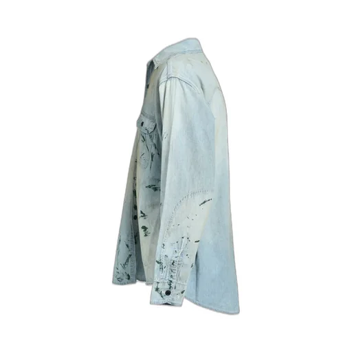 Paint Stained Chambray Shirt, Vent Holes / Aged Ind