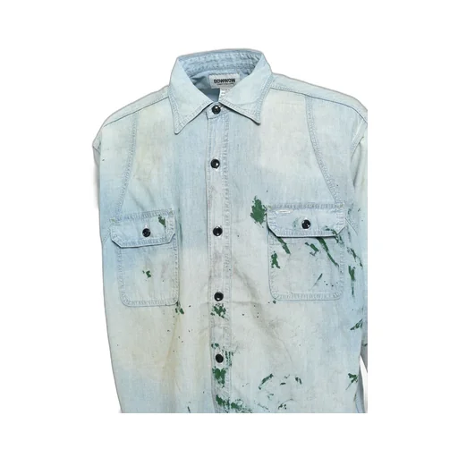 Paint Stained Chambray Shirt, Vent Holes / Aged Ind