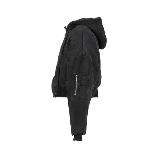 Berlin Cropped Bomber Jacket / Washed Blk