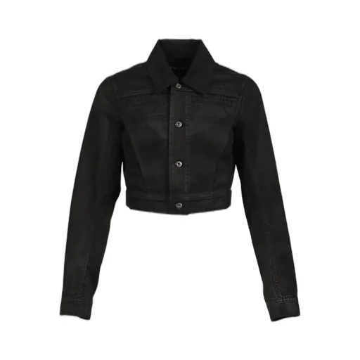 Waxed Cropped Denim Jacket / Blk