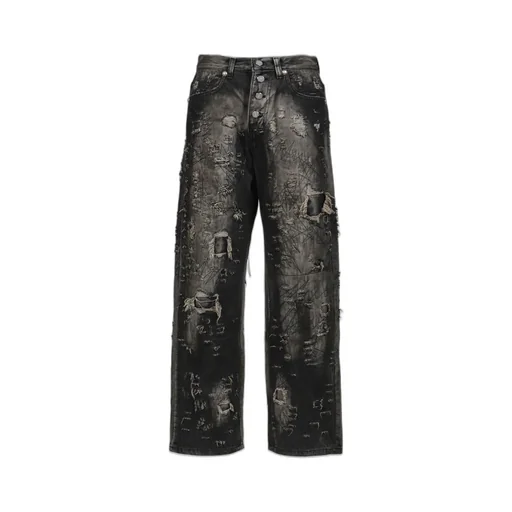 Hard-Washed Damaged Denim Pants / Blk
